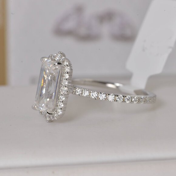 GRA Certified Emerald Cut Moissanite Ring 8.35ct Full Eternity Engagement - Picture 6 of 9